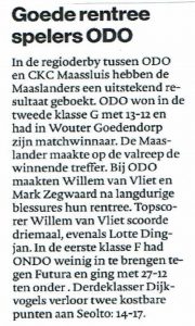 Goede rentree spelers ODO