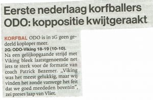 Eerste nederlaag korfballers ODO: koppositie kwijtgeraakt